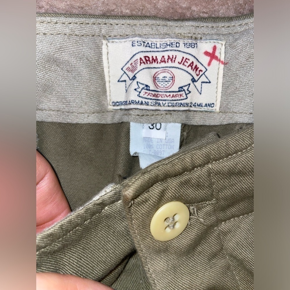 Armani Jeans Khaki Pants Mens Size 30/34 Olive Green Flat Front Casual Cotton‍‍‍ - Picture 9 of 11